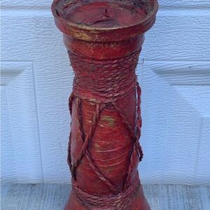 Vintage Red Decorative Pedestal Column candle holder Rustic 10”twine Smuckers